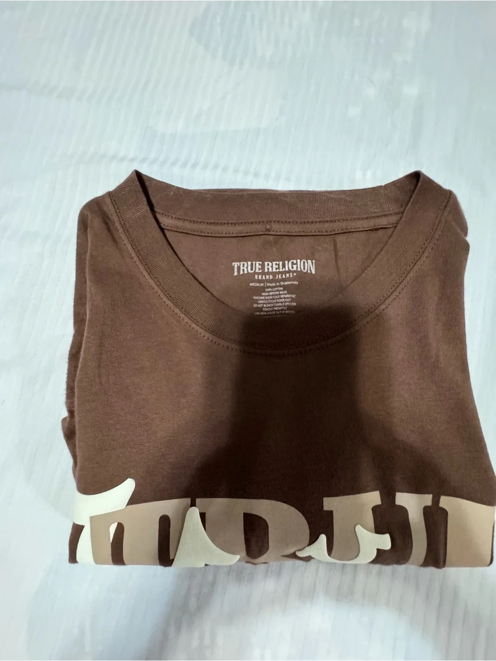 True Religion Brown Tee with Cream Graphic Buddha Logo